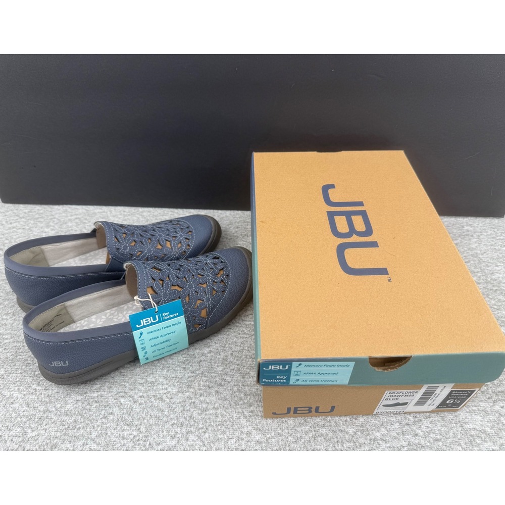 JBU Wildflower Moc 6.5 Blue Floral Laser Cut Slip On Loafer JB9WFM06